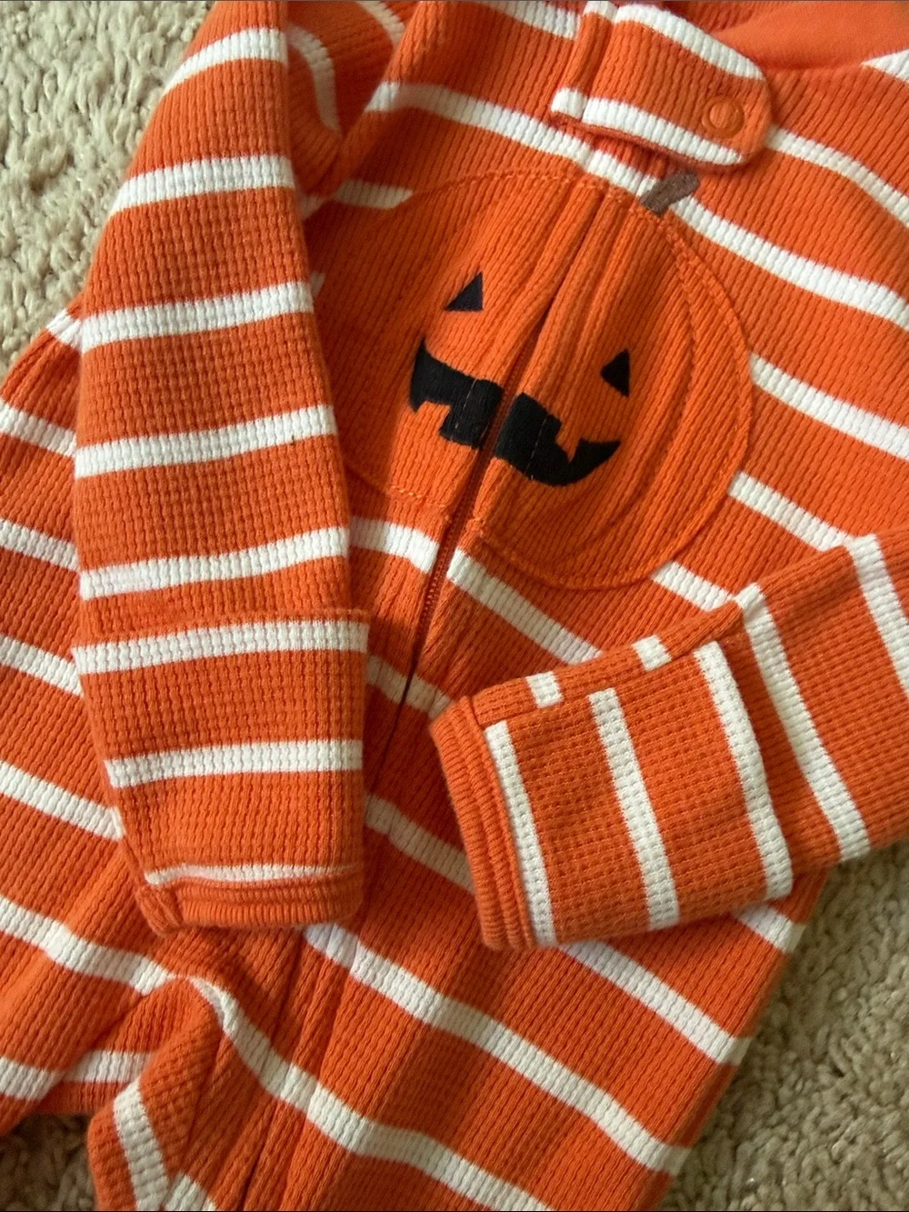 Baby Unisex Carter's Orange and White Striped Pumpkin Footie size Newborn